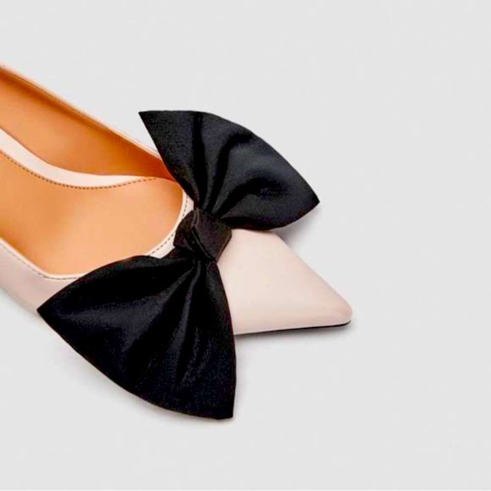 Zara Baby Pink Pumps With Oversized Bows. Chunky Heel. Size 35 EU